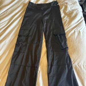 Zara black satin cargo pants with waist cutout